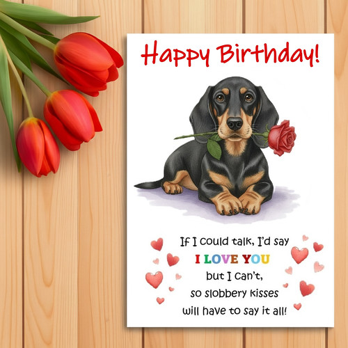 Dachshund birthday card - dachshund, from