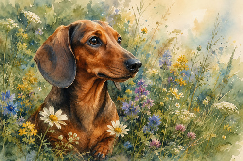 Dachshund wildflower meadow - wildflower,