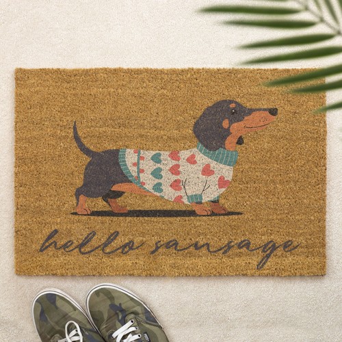Hello sausage brush doormat - hello,